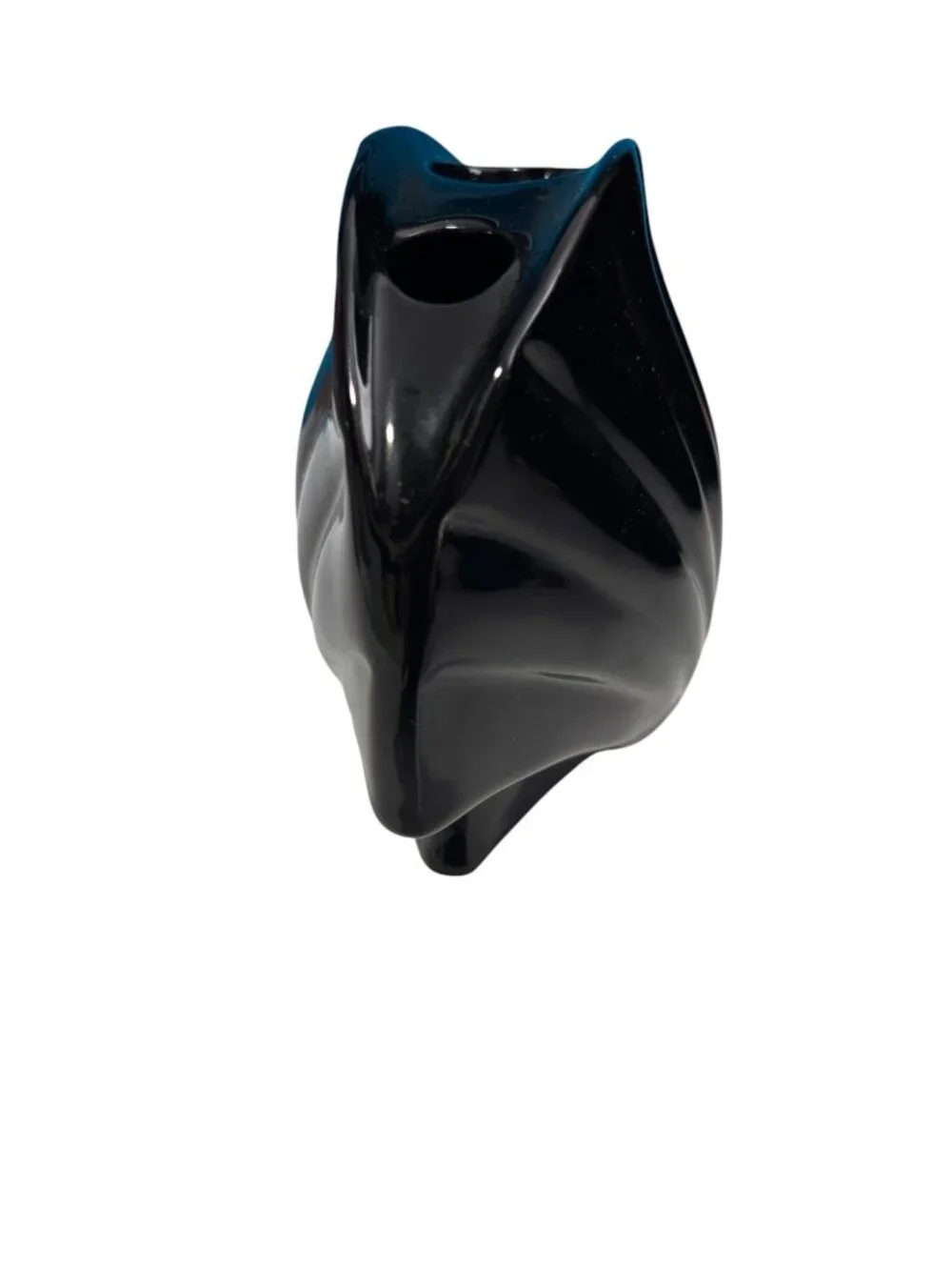 Vintage 80's Black Ceramic Clam Shell-Shaped Toothbrush Holder